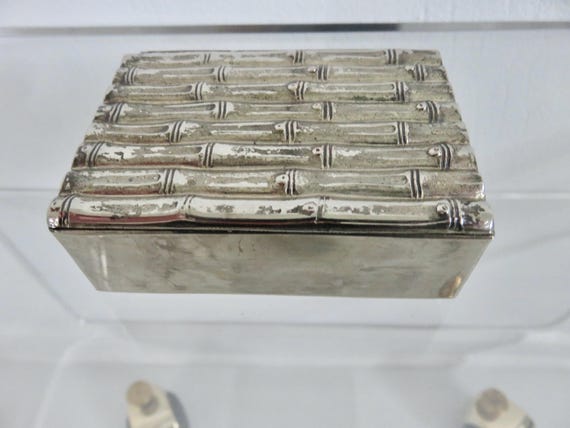 MARIA PERGAY, boite à cigarettes,  en métal argenté, decor bambou, 1970 70's vintage French silver plated jewelry box, cigarette box