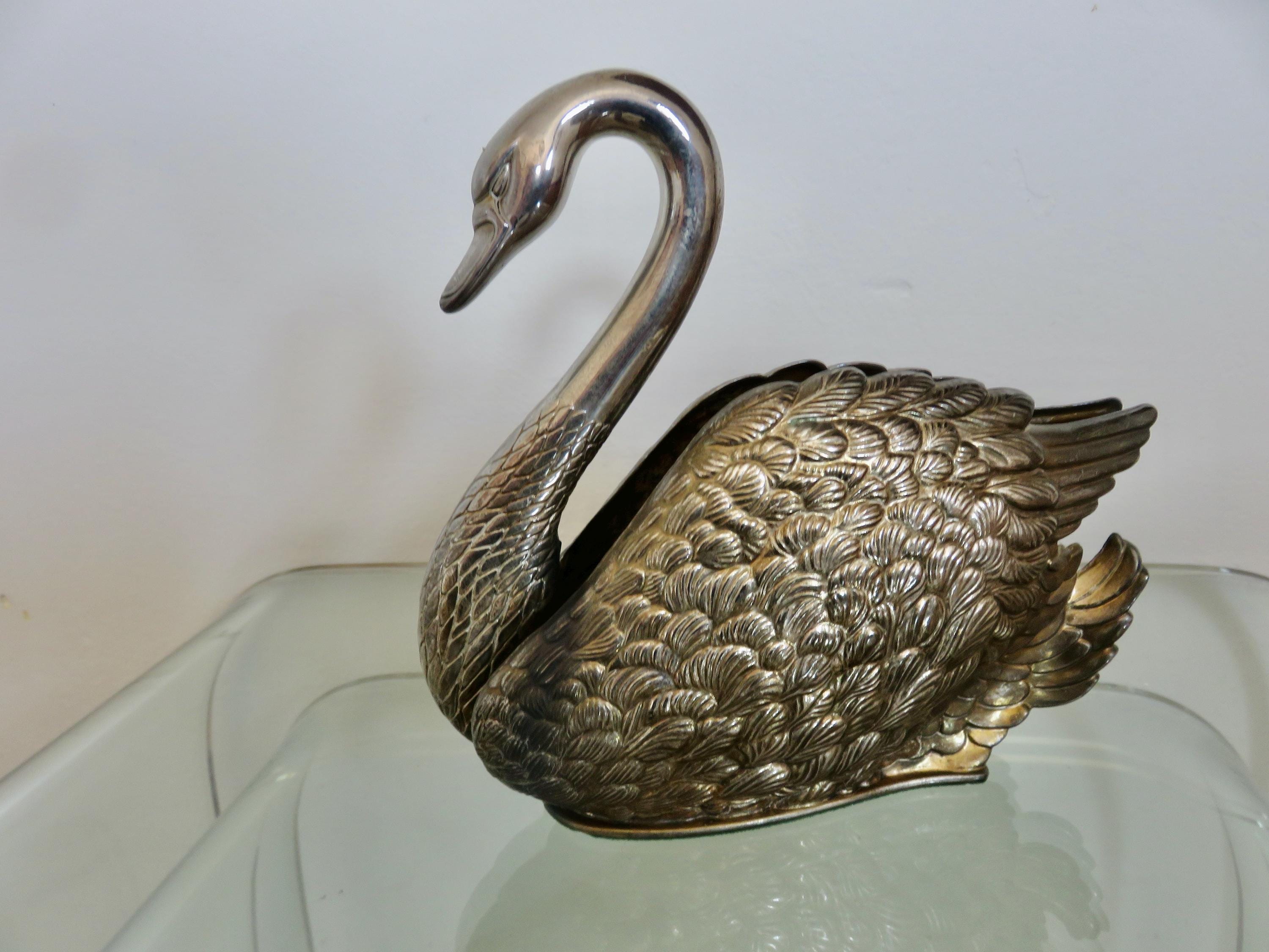 Silver-plated Metal Swan Napkin Holder, Made in Italy, 1984
