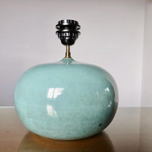 Pale blue ceramic and brass lamp, 1970s, 70s, 1980s, 80s, French vintage blue ceramic lamp