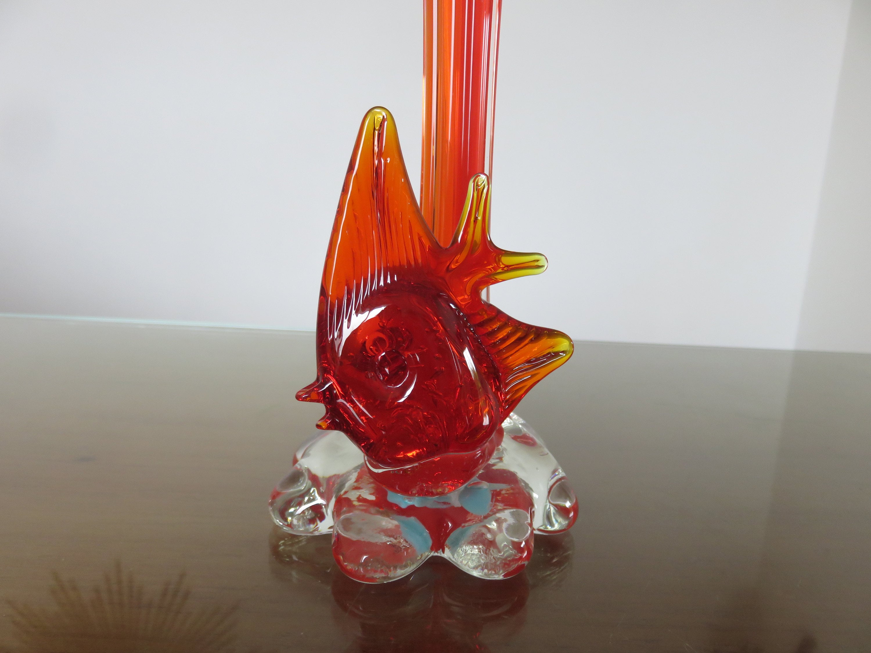 Vase, Soliflore, Murano Poisson Orange Mid Century 1960 1970 60's 70's Vintage Murano Glass Vase
