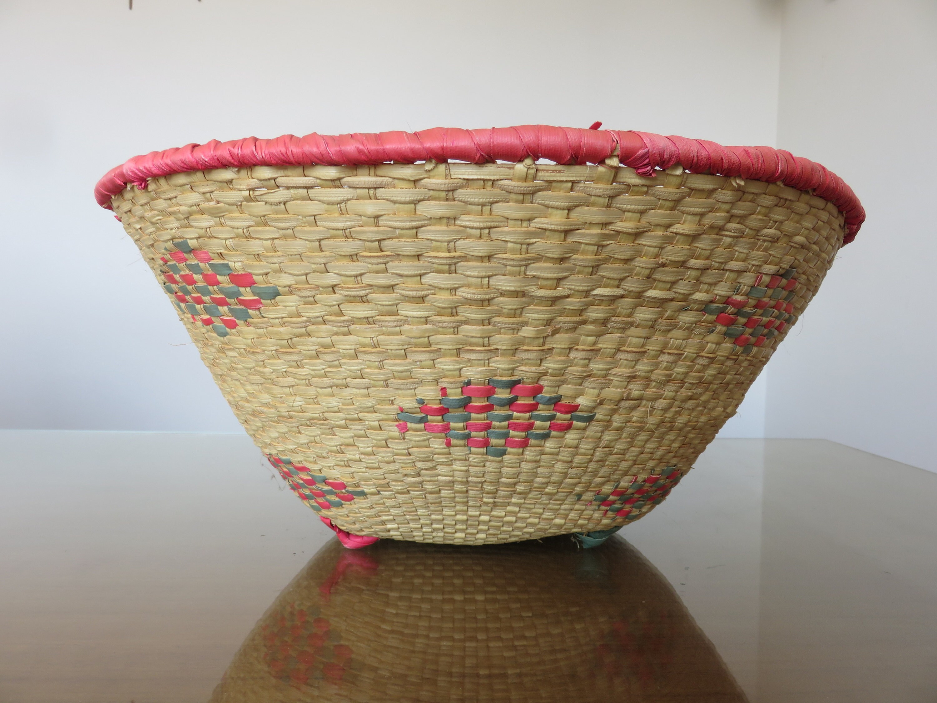 Corbeille Ethnique, Marocaine, Berbère, en Osier Tressé 1970 70's Vintage Berber Wicker Basket