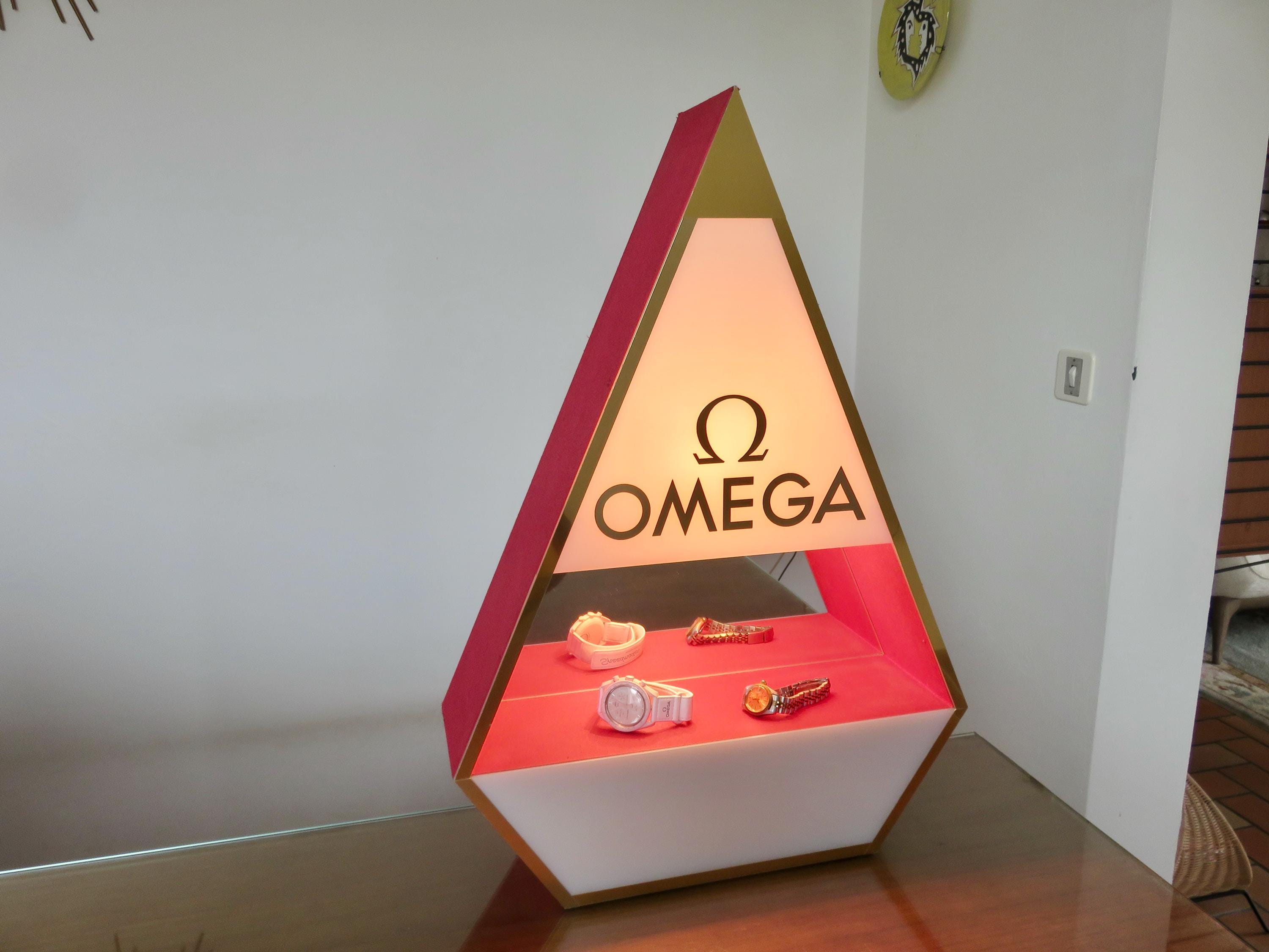 OMEGA, vintage large illuminated shop display, mid century 1950 1960 50's 60's old vintage illuminated watch store display