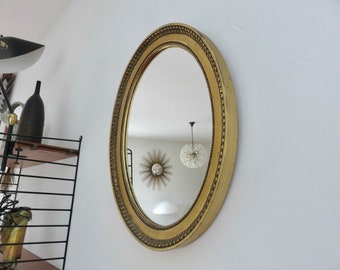 Oval mirror, Louis Philippe, wall mounted, golden mid century 1950 1960 50's 60's old vintage French mirror