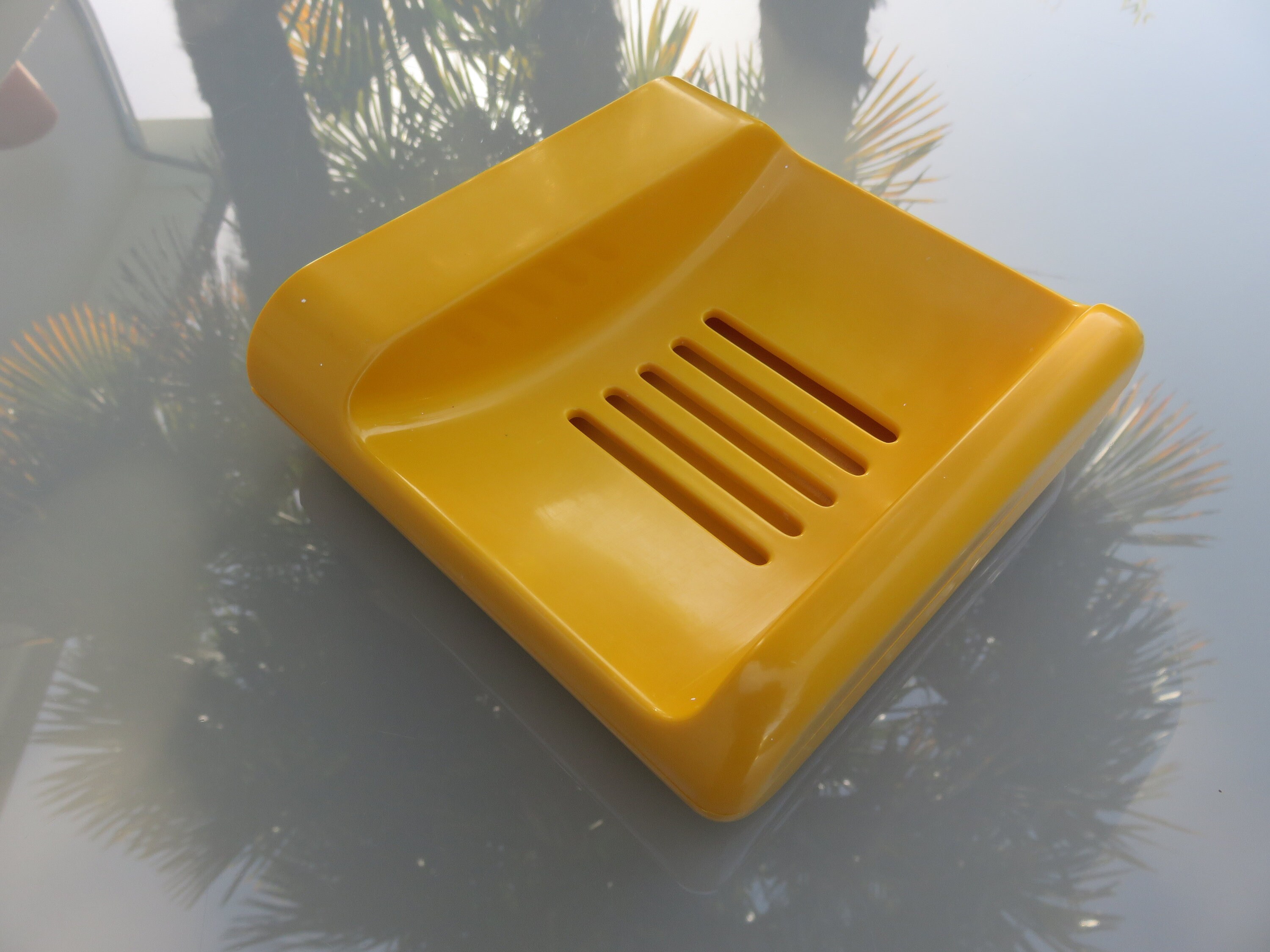 Porte Savon en Plastique Jaune, Makio Hasuike By Gedy Italy 1970 70's Vintage Yellow Soap Dish