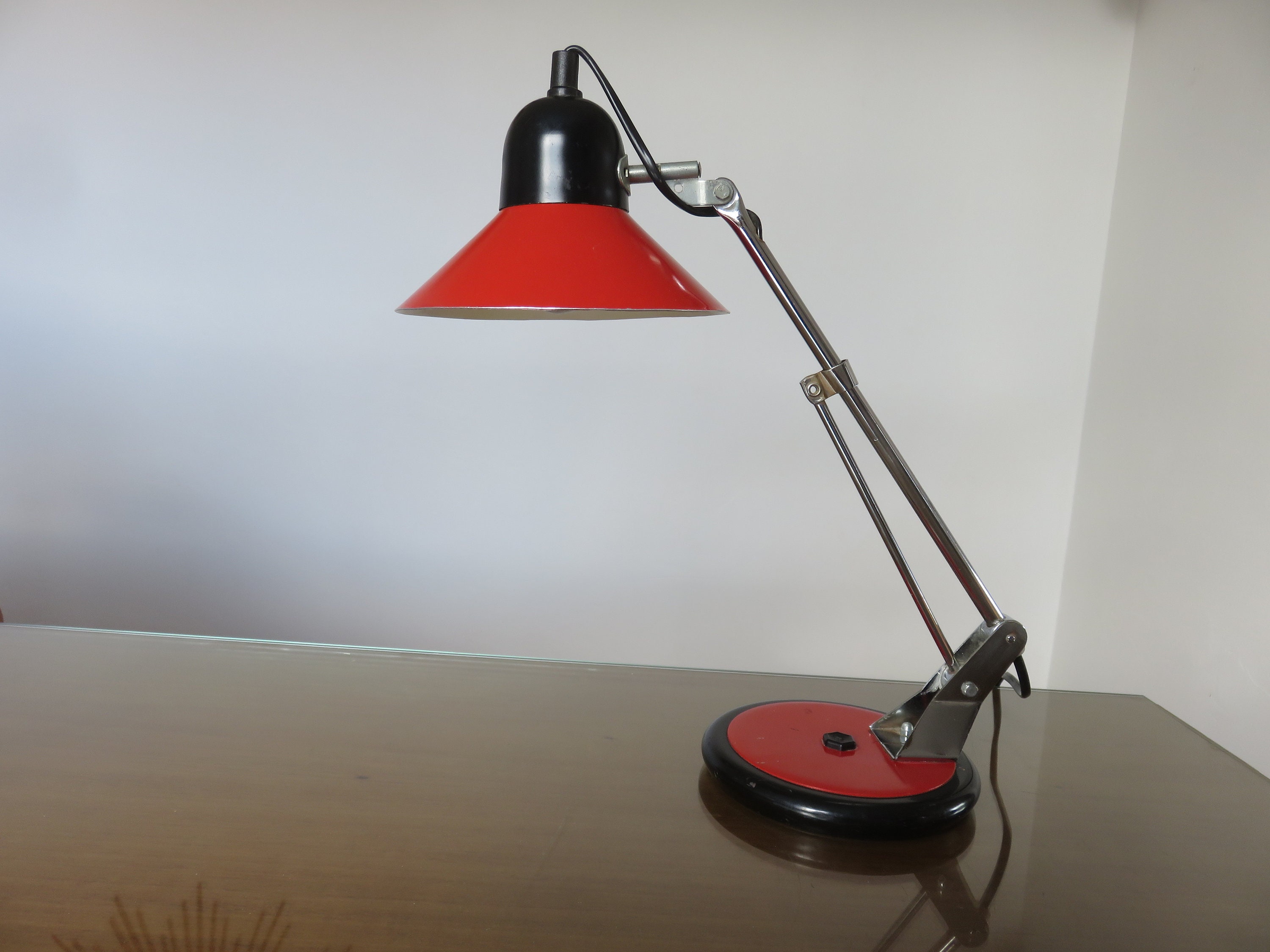 Lampe Articulée Rouge Aluminor Made in France Mid Century 1960 1970 60's 70's Old Vintage French Lam