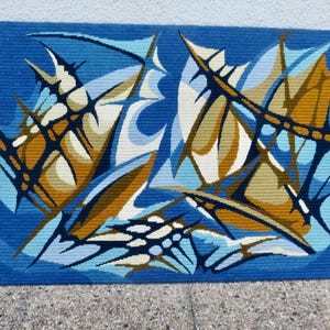 Tapisserie Murale Tissée Main Années 70 - Dimensions 30x16,5 Pouces, Jute Et Laine - Occasion Décorative