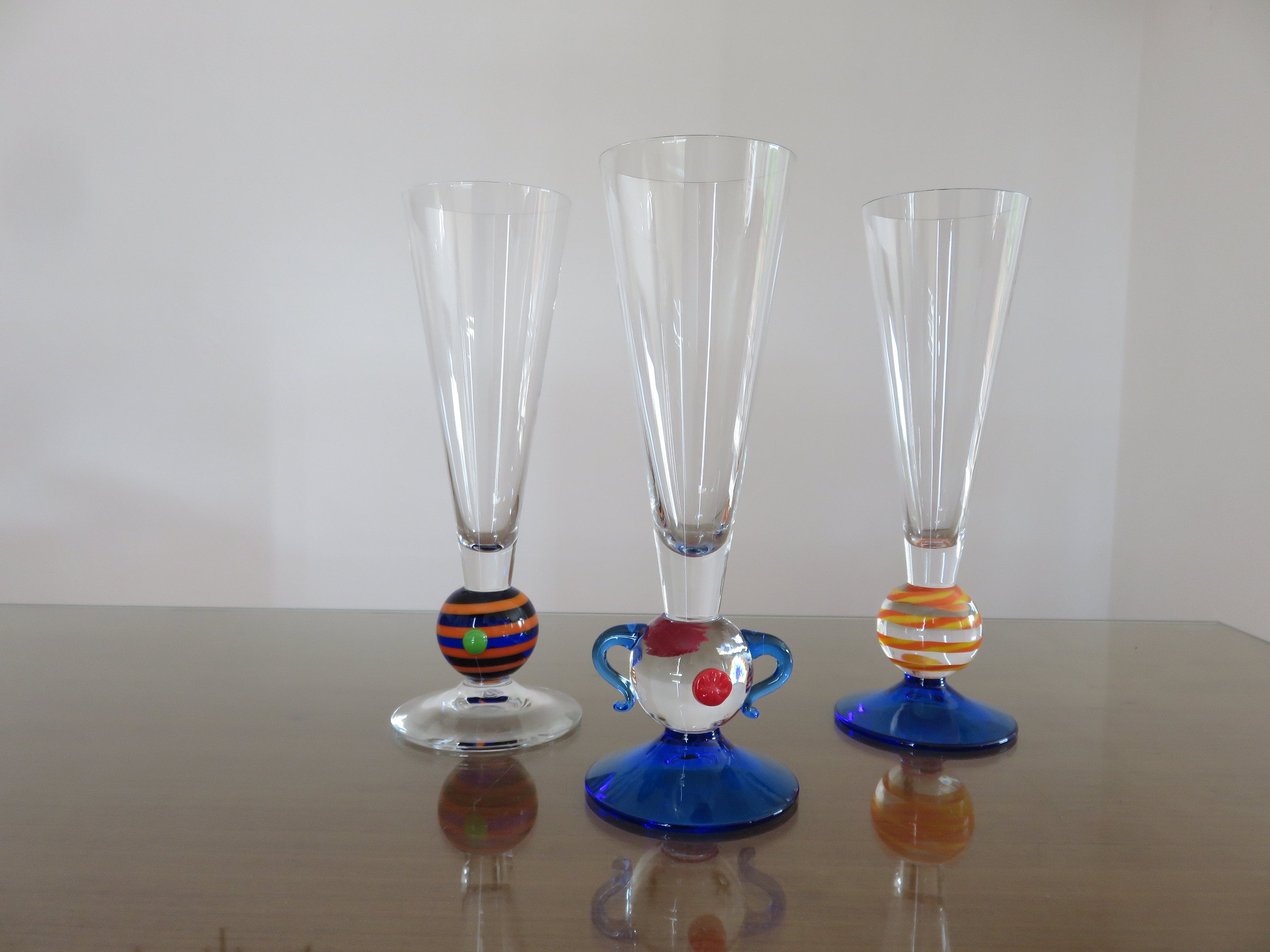 Série de 3 Flutes à Champagne Orrefors Sweden Modèle Orlando Design Erika Lagerbielke 1980 80's Era