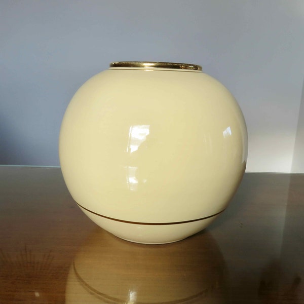 Vase "BOULE" Italy, in cream-colored ceramic and gold edging, mid century 1960 60's old vintage ceramic bowl vase