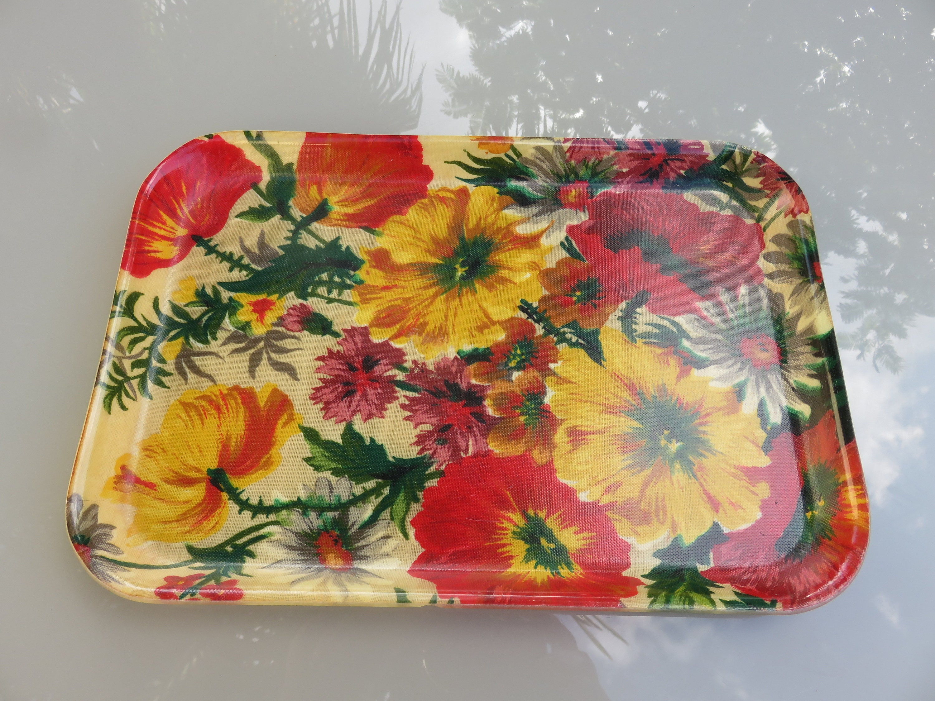 Small fiberglass tray flowers bright colors 1960 Etsy