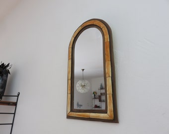Vintage wall mirror, oriental, Moroccan, ethnic, brass and inlays, mid-century, 1960s-1970s.
