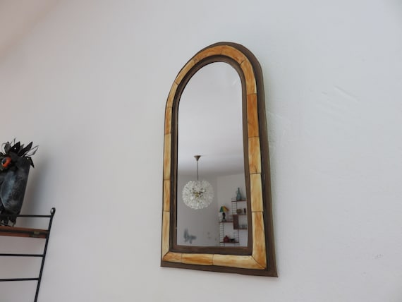 Ancien miroir mural, oriental, marocain, ethnique, laiton et incrustations mid century 1960 1970 60's 70's vintage mirror moroccan oriental