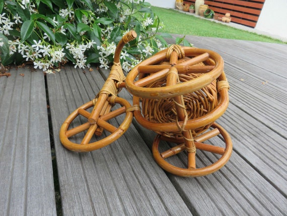 Pot Holder Tricycle Bicycle Rattan and Bamboo Mid Century 1960 1970 60 s 70 s French Vintage Rattan Bamboo Trike Pot Holder Etsy Canada