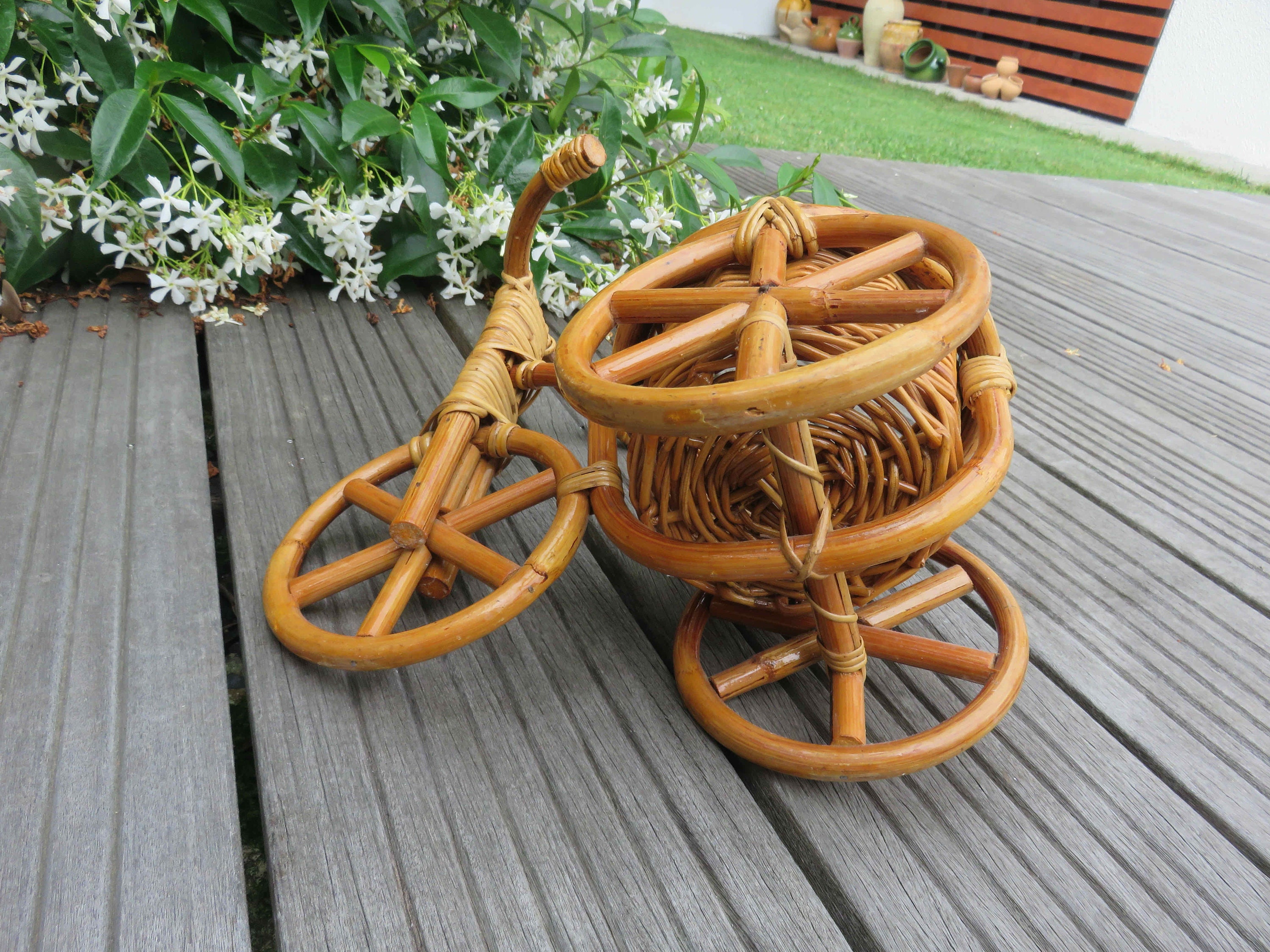 Pot Holder Tricycle Bicycle Rattan and Bamboo Mid Century 1960 1970 60 s 70 s French Vintage Rattan Bamboo Trike Pot Holder Etsy Canada