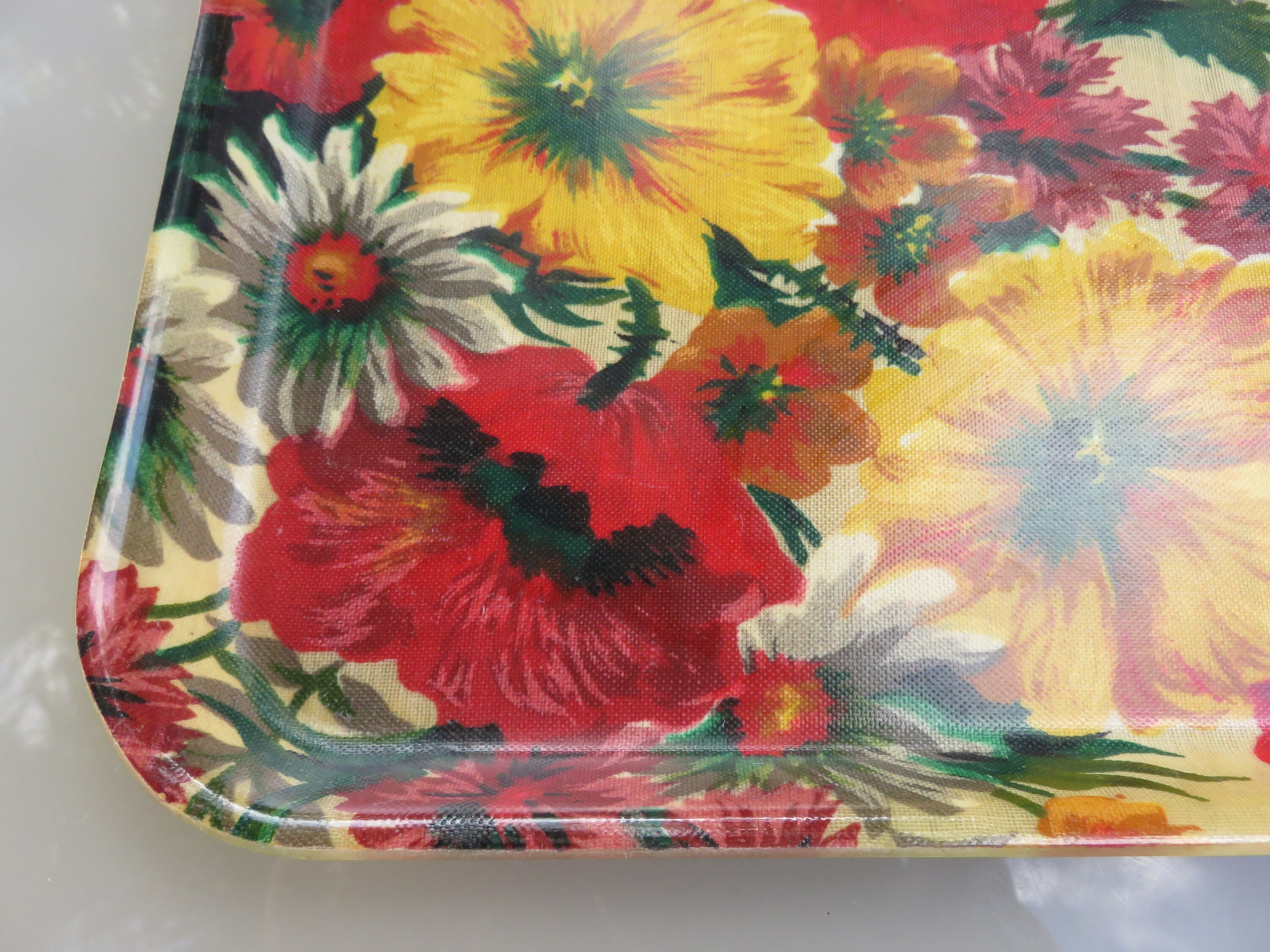Small fiberglass tray flowers bright colors 1960 Etsy