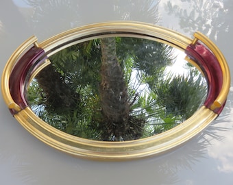 old mirror tray, oval, in golden aluminum, art deco mid century 1940 1950 40's 50's old French vintage mirror tray