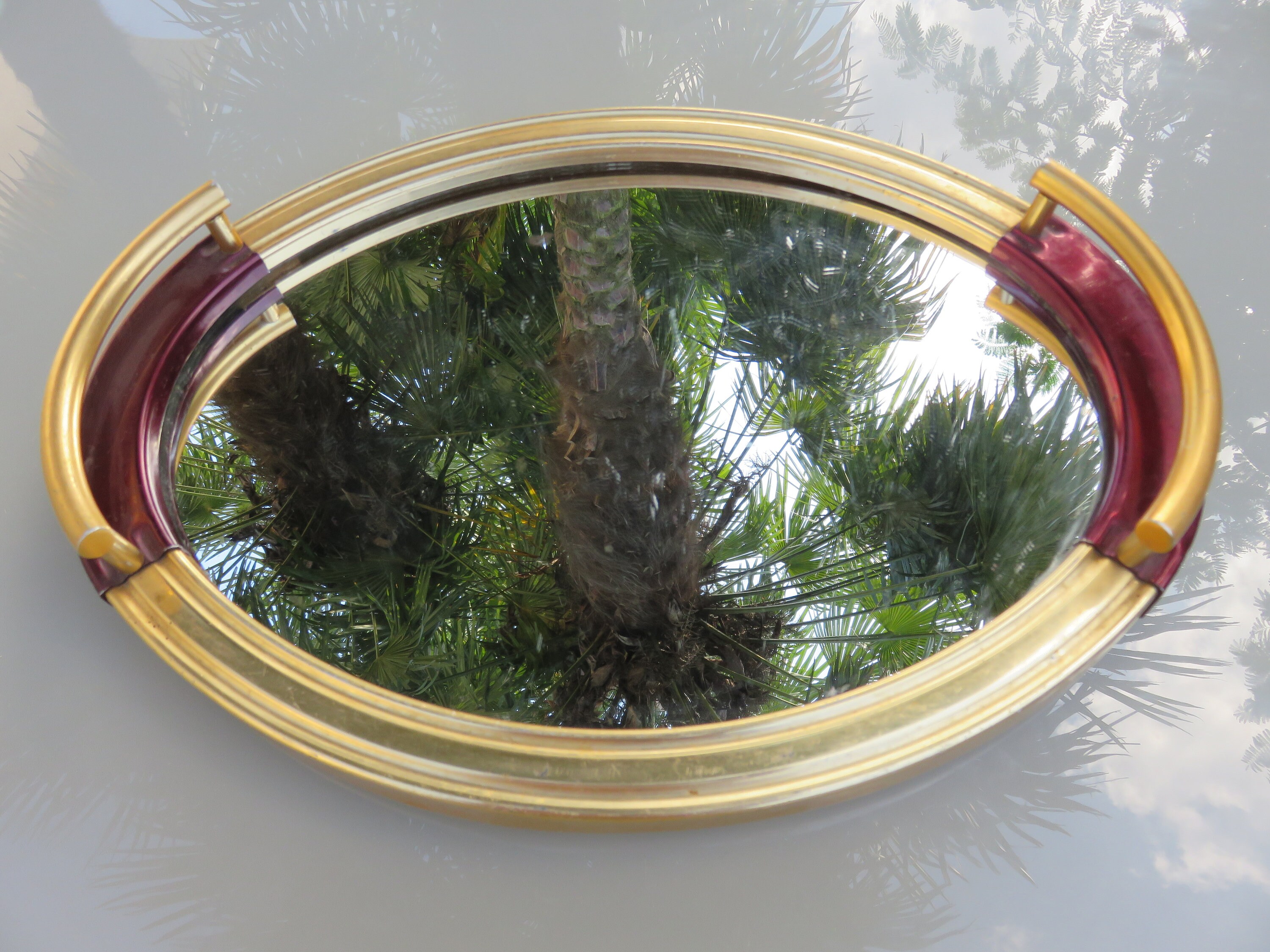 Ancien Plateau Miroir, Ovale, en Aluminium Doré, Art Deco Mid Century 1940 1950 40's 50's Old French