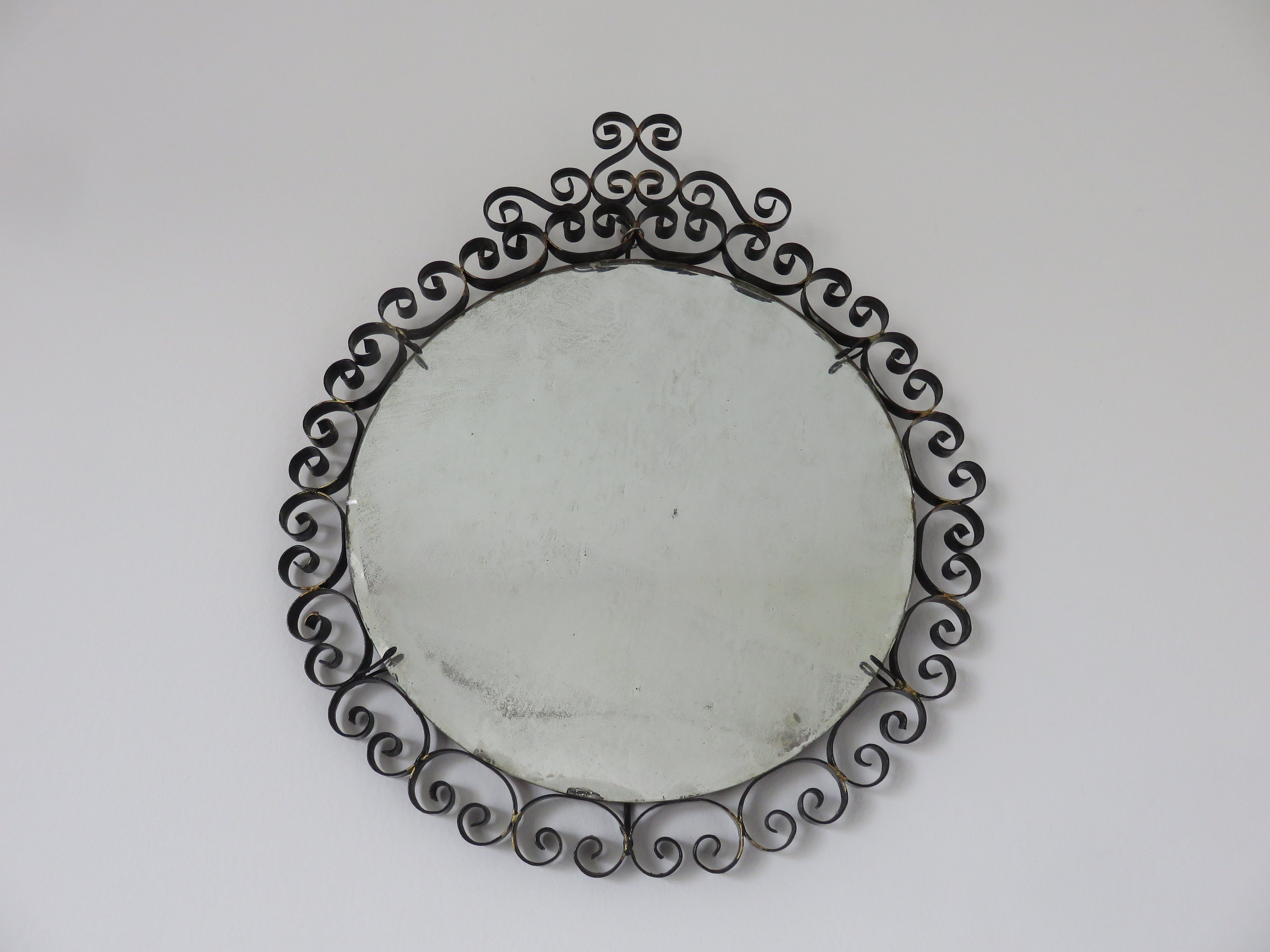 Grand Miroir Mural, Biseauté, en Fer Forgé, Chaty Vallauris Non Signé Mid Century 1950 1960 50's 60'