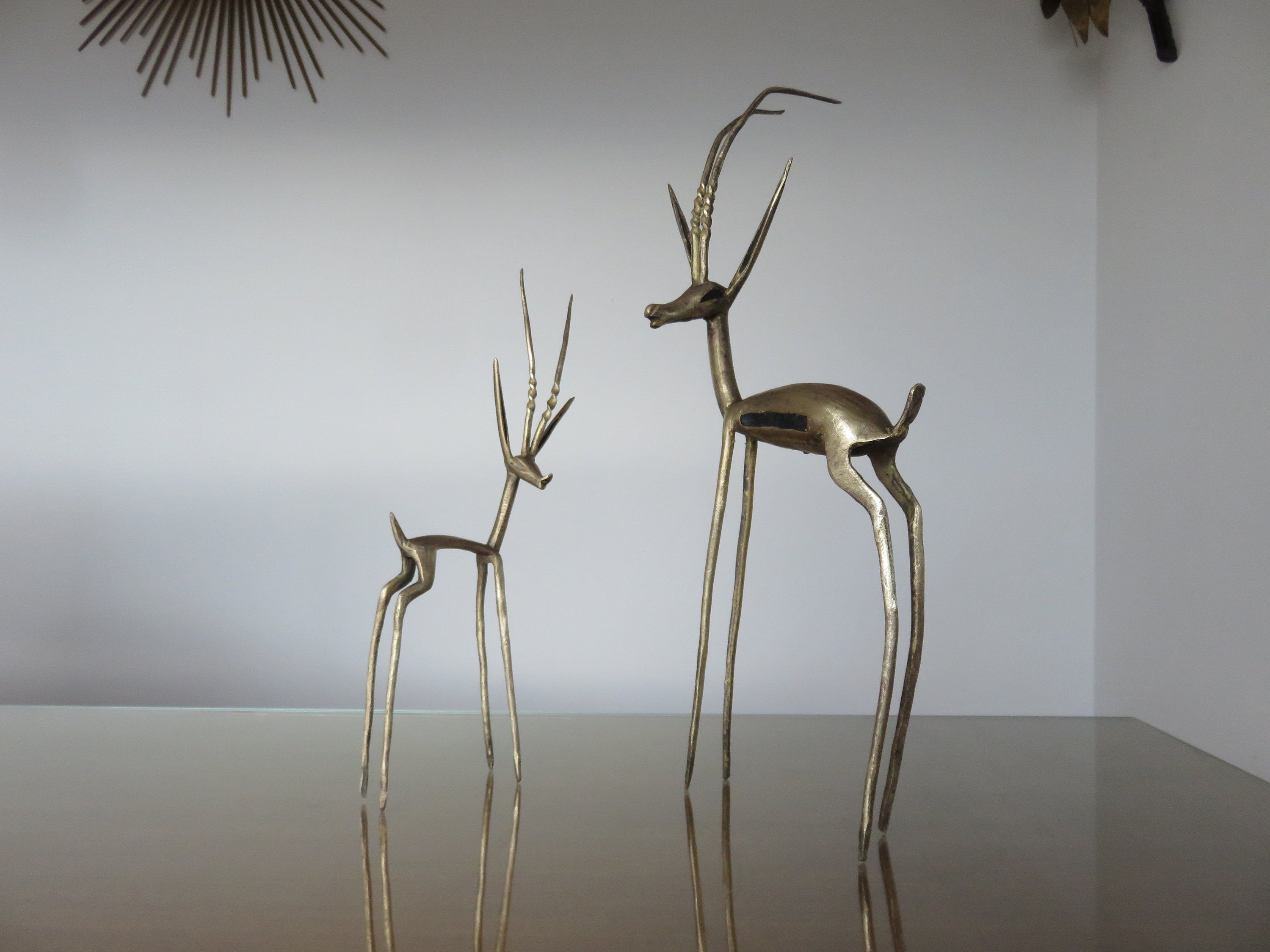 Très Rares, Grandes Antilopes, Gazelles en Laiton 1950 50's Mid Century Vintage Brass Antelope Gazel
