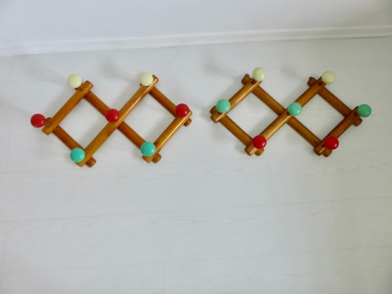 Wall Coat Rack, Accordion, Wood and 8 Plastic Balls 3 Colors Mid 