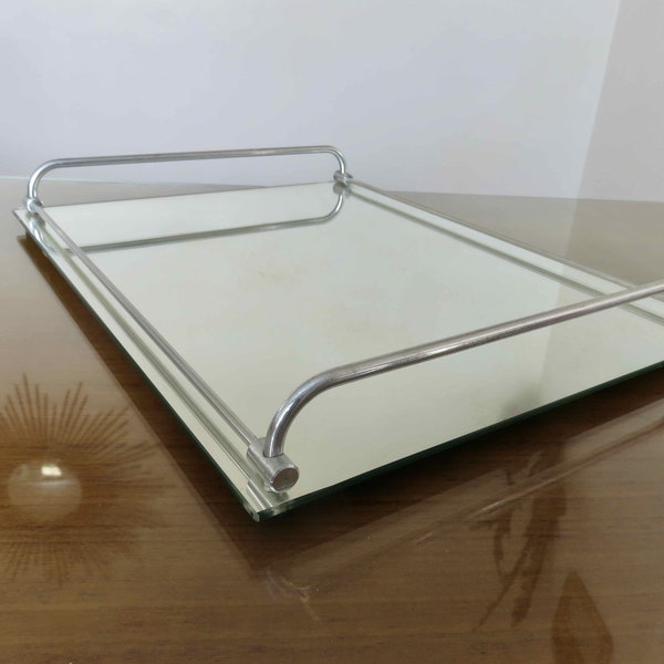 Grand plateau miroir, moderniste, minimaliste, Art Deco 1940 1950 40's 50's old vintage French mirror tray