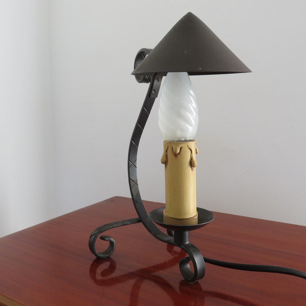 lampe en fer forgé, mid century 1950 1960 50's 60's old vintage French wrought iron lamp style ateliers de Marolles