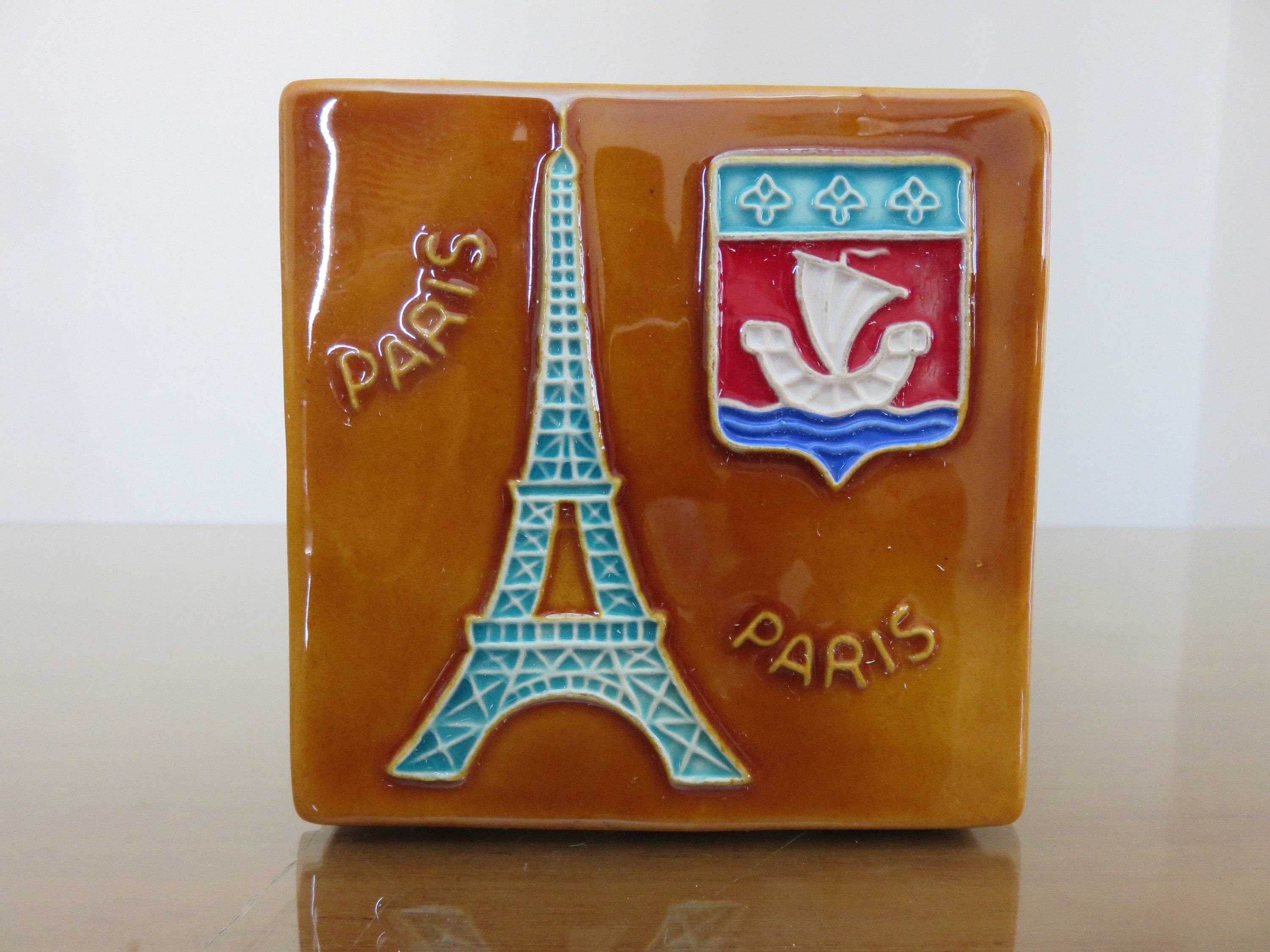 Boite en Céramique, Souvenir de Paris, Boite à Allumettes Monte Carlo Mid Century 1950 1960 50's 60'