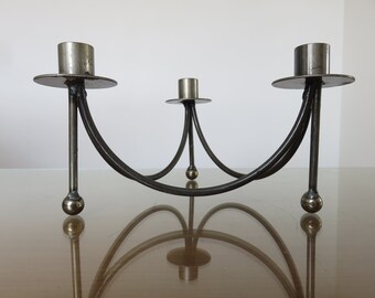 Raw steel tripod candle holder, for 3 candles, 1970s 70&#39;s 1980s 80&#39;s vintage tripod metal candle holder