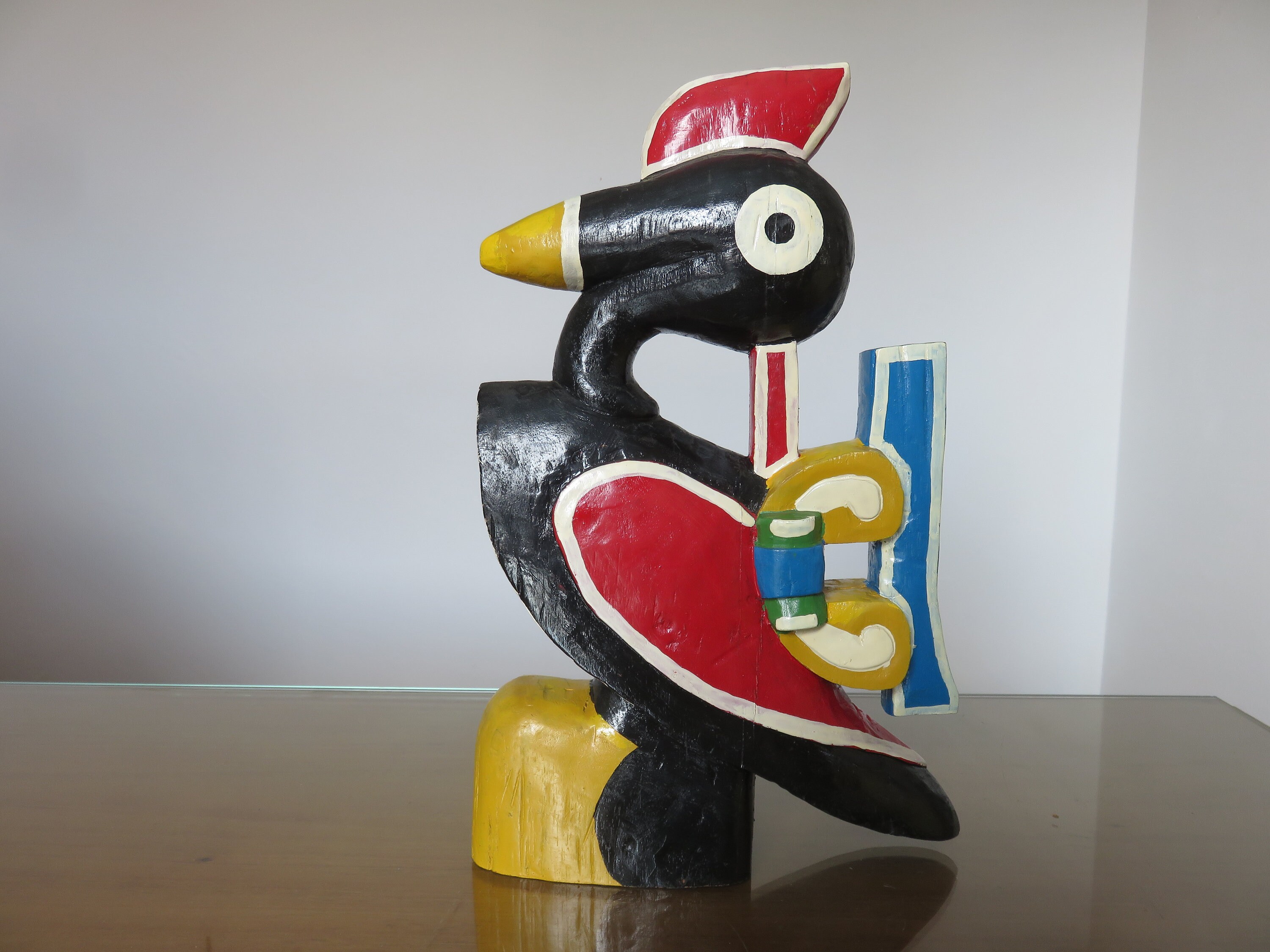 Oiseau Des Iles Bijagos - Guinee Bissau, Grande Sculpture en Bois Exotique Années 1970 Vintage