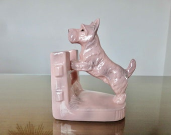 "Scottish Terrier" bookend in pink ceramic, Germany 1960 1970 60's 70's vintage pink ceramic dog book ends