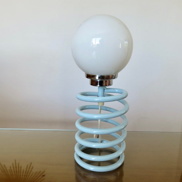 INGO MAURER "SPRING" lamp, in pale blue lacquered metal, white opaline mid century 1970 70's vintage Germany lamp
