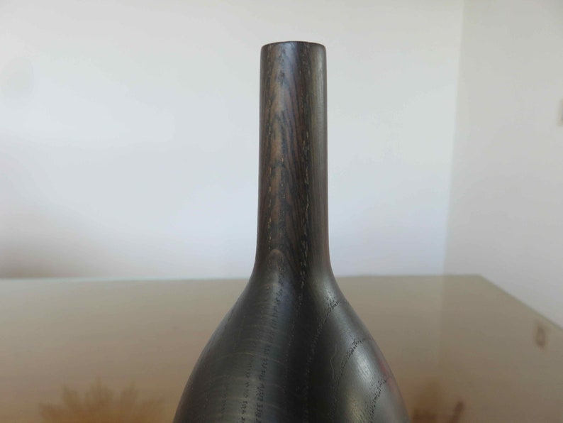 Vase, soliflore, in ebonized oak, sculpture, mid century 1960 60's vintage French ebonized oak vase image 6