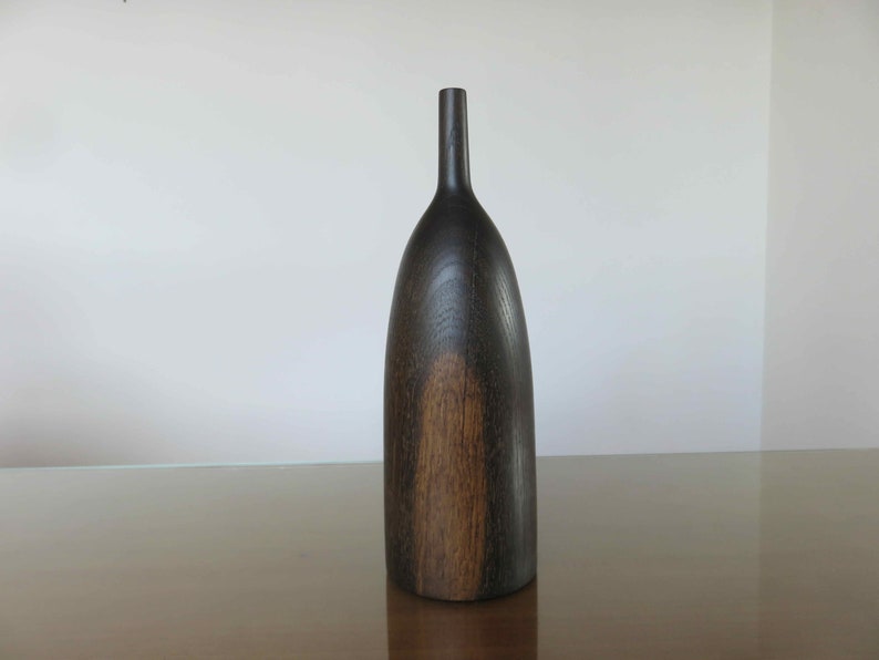 Vase, soliflore, in ebonized oak, sculpture, mid century 1960 60's vintage French ebonized oak vase image 5