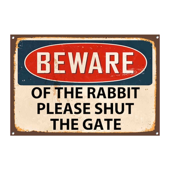 Beware of the Rabbit Cast Iron Sign Plaque Door Wall House Fence Gate Garden 