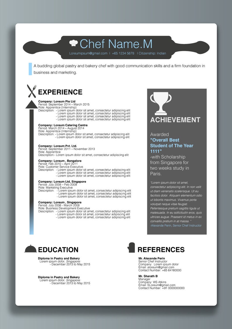 Resume Template for Chef CV Template Instant Digital Etsy
