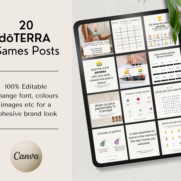 doTERRA Essentiële Oliën Canva-sjablonen voor sociale media | Netwerkmarketing, MLM, Direct Sales Games, Engagement, Welzijnsadvocaat, Neutraal