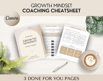 Growth Mindset Cheat Sheet Worksheet for coaches | Done for you Canva template | Life coach, Mindset, Health, Wellness | Rose Gold floral