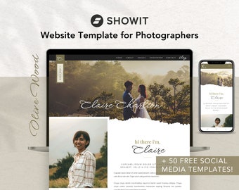 Showit Website Template for Photographer | Olive Green, Boho, Vintage, Feminine, Showit Design Theme | Premium Wedding Photography Website