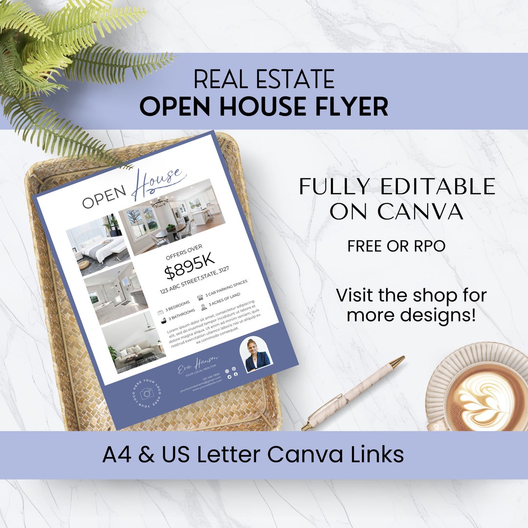 Open House Real Estate Flyer Template Canva for Realtors Blue, Modern ...