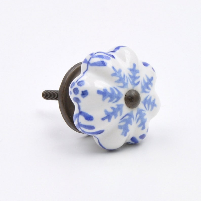 Blue /& White Painted Ceramic Knob Handle Kitchens Cabinets Pull Doors for Cupboards Furniture With Fitting Hardware Drawers