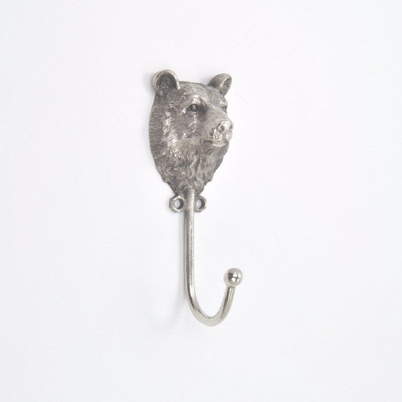 Silver Bear Animal Head Metal Coat Hook Hooks Wall Mounted Etsy