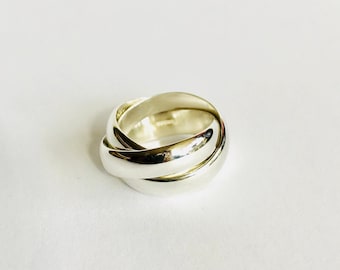 Anillo rodante de plata de ley, entrelazado ruso, Trinidad