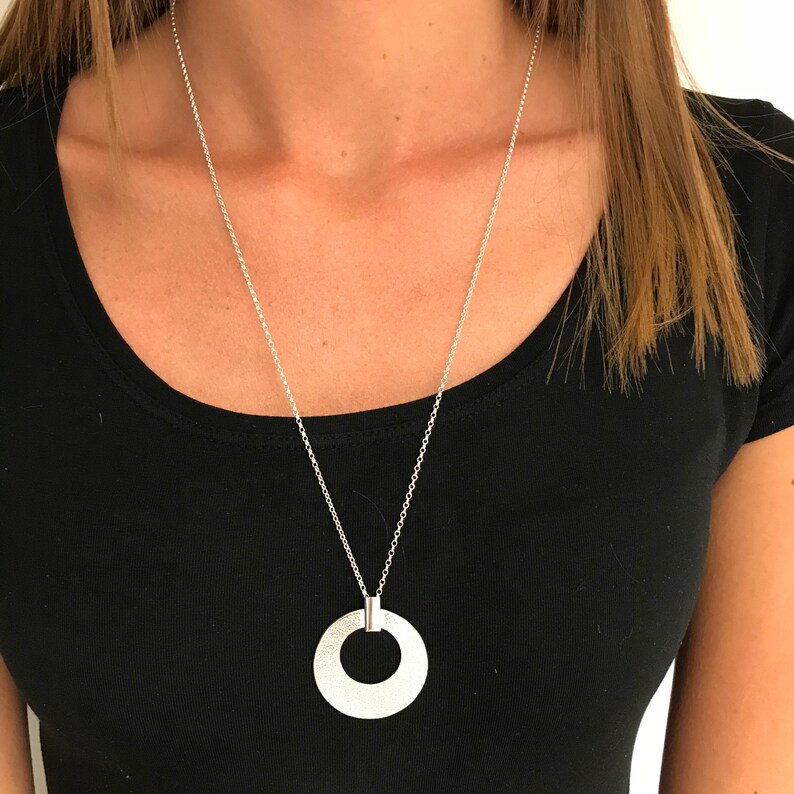 Jewelry 925 Silver Necklace Sterling Chunky Disc Pendant And 25 Chain Hoop Solid Circle Statement Necklaces - Solid Silver Circle Pendant Necklace