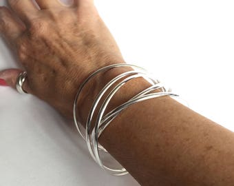 Sterlingzilveren 5-bands in elkaar grijpende rollende armband - cadeau - echt handgemaakt in het Verenigd Koninkrijk