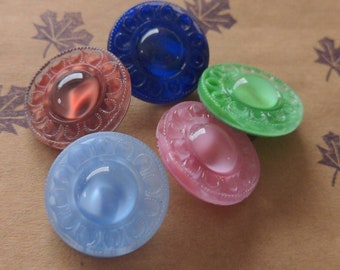 No. 44d- Vintage German glass buttons moonshine Mix 5 pieces 23 mm