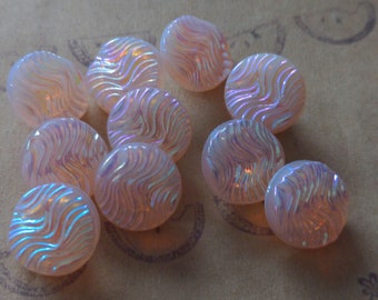Nr. 46d- Deutsche Vintage Glasknöpfe rosa Mondschein Aurora borealis 10 Stück Neugablonz 13 mm