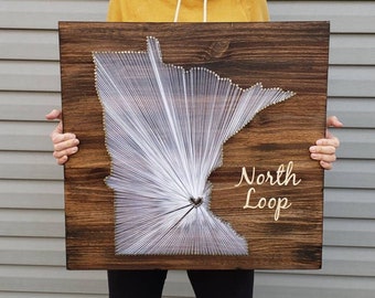 Minnesota String Art, Minnesota Decor, State string Art, Minnesota Nail Art, Rustic Decor, Minnesota Gift, Minnesota Map, 11x13, 24x24