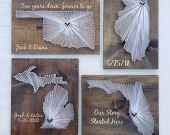 Cotton Anniversary Gift for her/ Cotton Anniversary gift for him/ state string art sign/ 2nd Anniversary Gift/ Long distance boyfriend gift