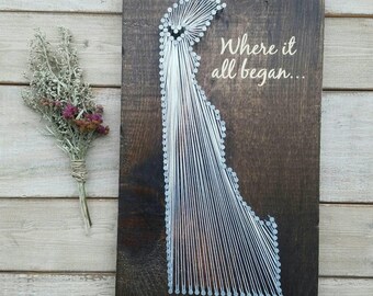 Delaware String Art, Delaware Home Sign, Delaware Decor, Delaware Nail Art, Rustic Decor, Delaware custom sign, Delaware Gift, 9x15