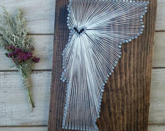 Vermont String Art Map, Rustic Home Decor, Personalized Gift
