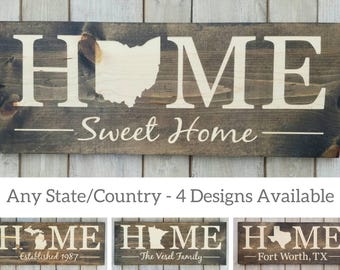 Personalized Home State Wooden Sign, Farmhouse Decor (9x24)